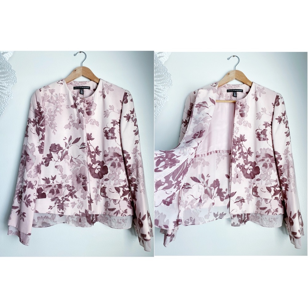 $448‼️Linda Allard Ellen Tracy Blazer Floral Petal Silk Wool Elegant Rose Garden